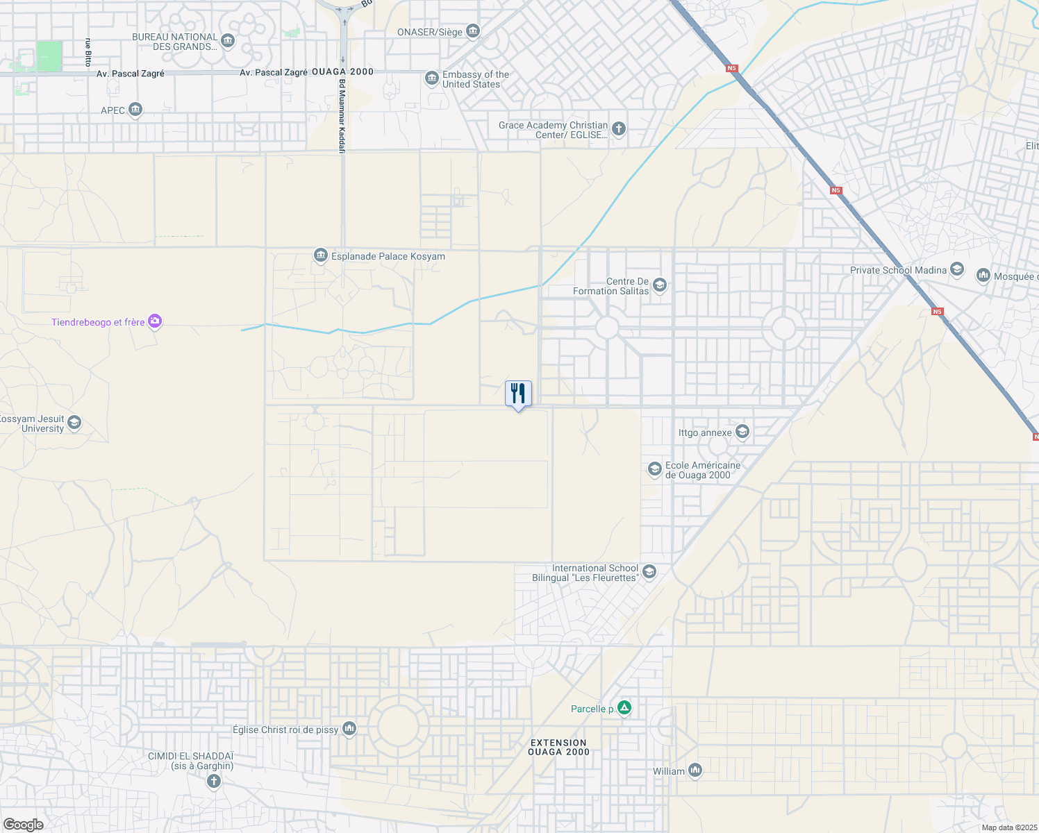 map of restaurants, bars, coffee shops, grocery stores, and more near in Ouagadougou