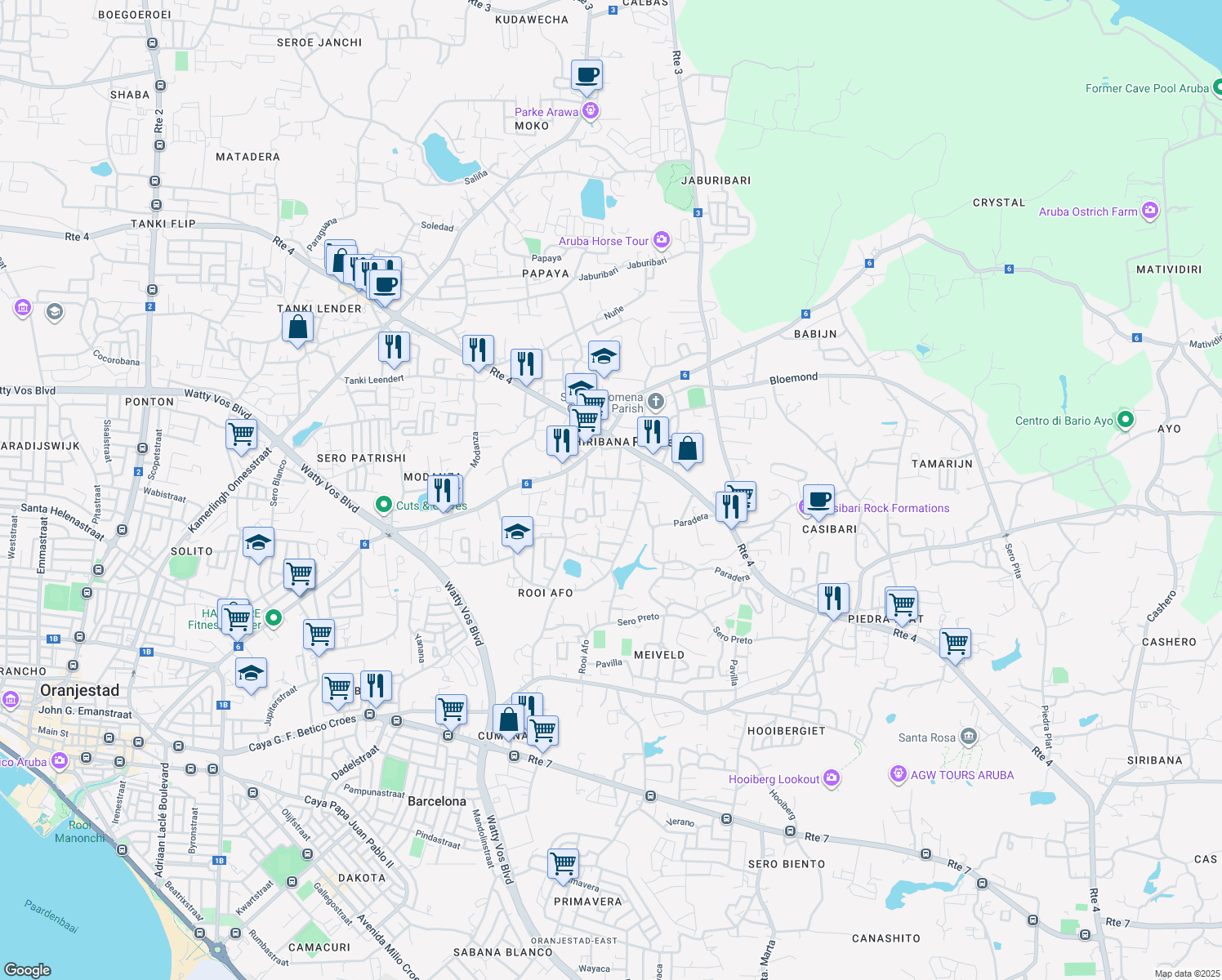 map of restaurants, bars, coffee shops, grocery stores, and more near in Paradera