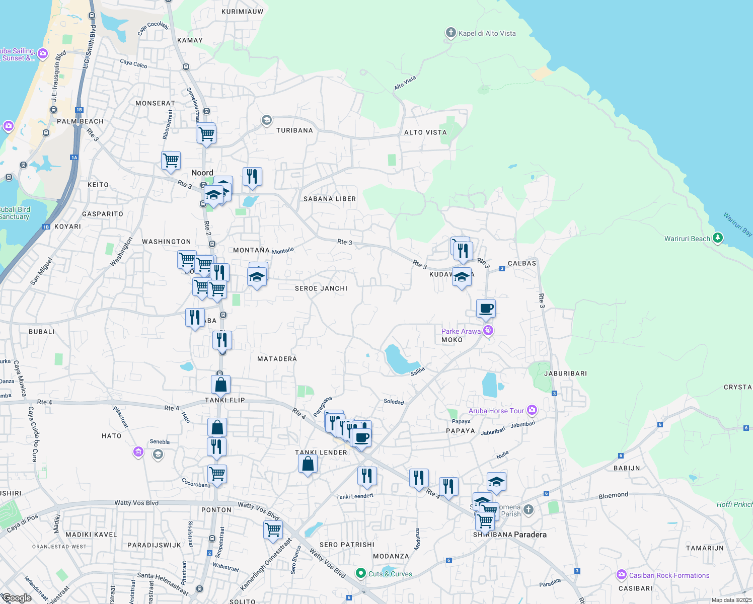 map of restaurants, bars, coffee shops, grocery stores, and more near in Noord