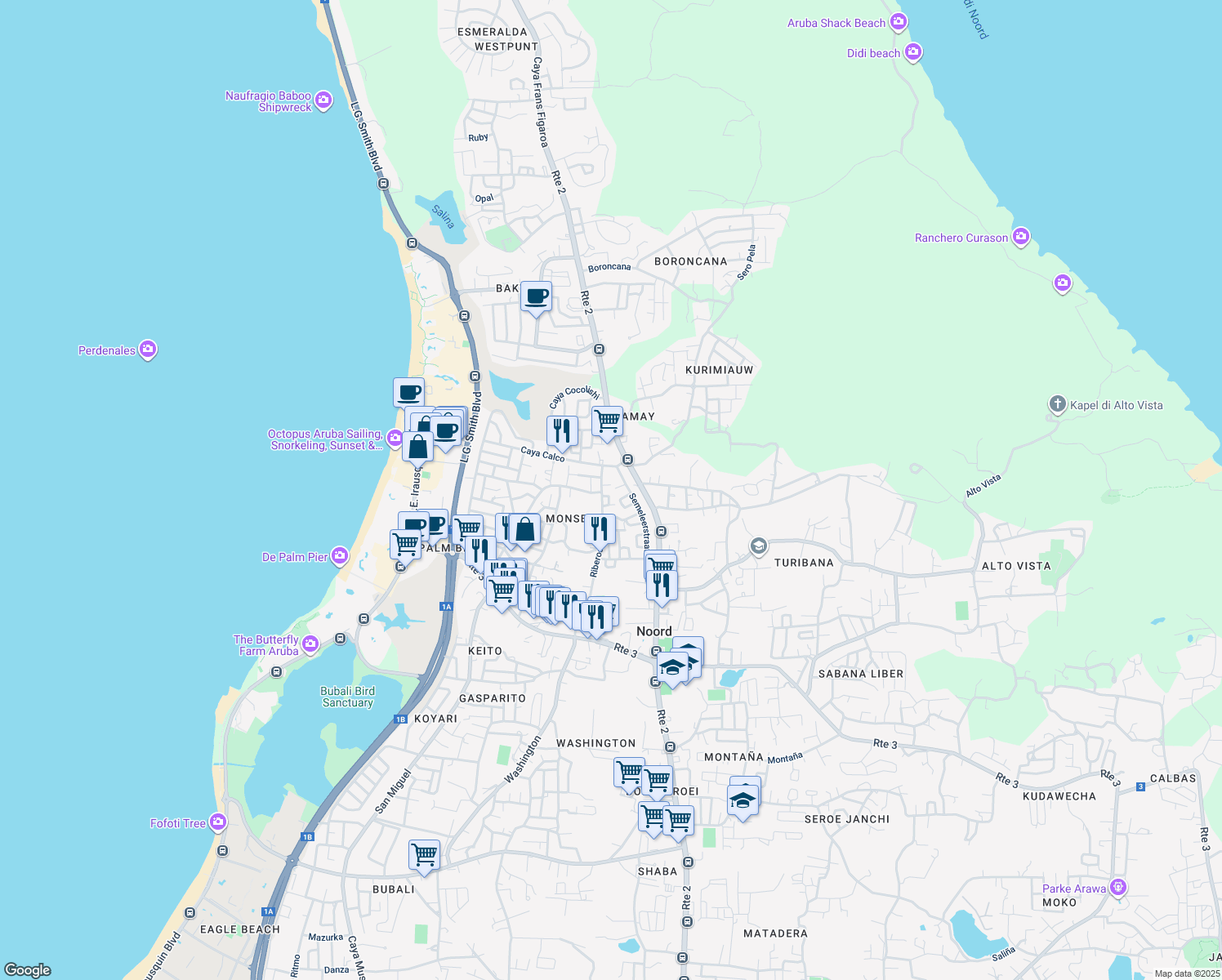 map of restaurants, bars, coffee shops, grocery stores, and more near in Noord