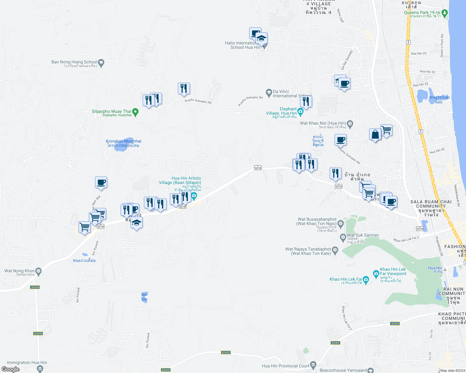 map of restaurants, bars, coffee shops, grocery stores, and more near 299/8 3218 in Tambon Hin Lek Fai