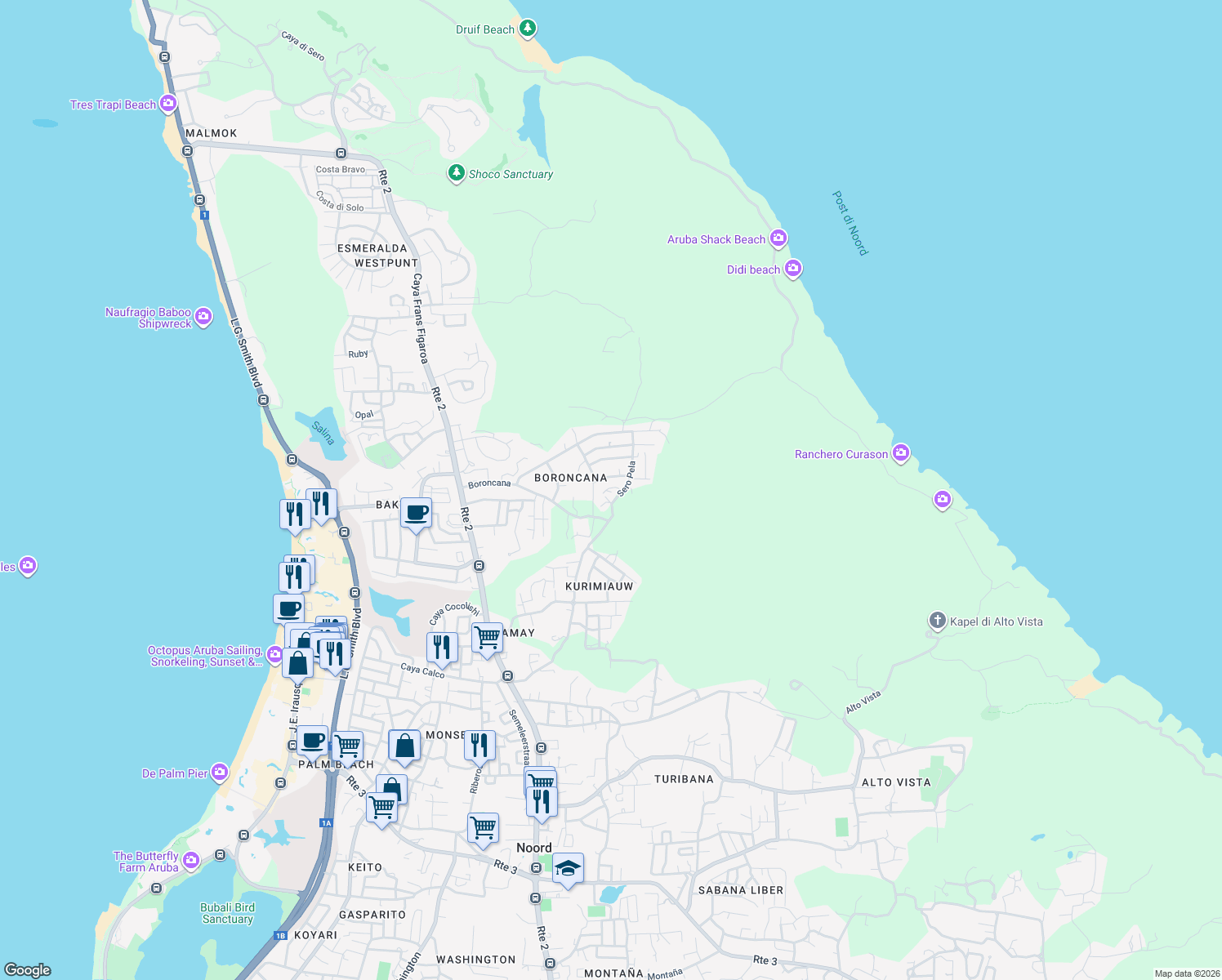 map of restaurants, bars, coffee shops, grocery stores, and more near in Noord