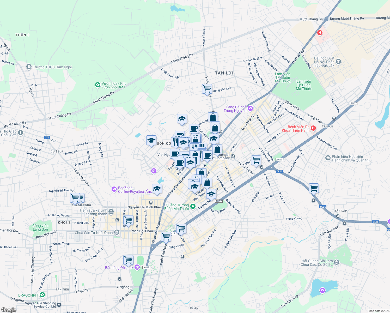 map of restaurants, bars, coffee shops, grocery stores, and more near 32 Trần Nhật Duật in Buon Ma Thuot