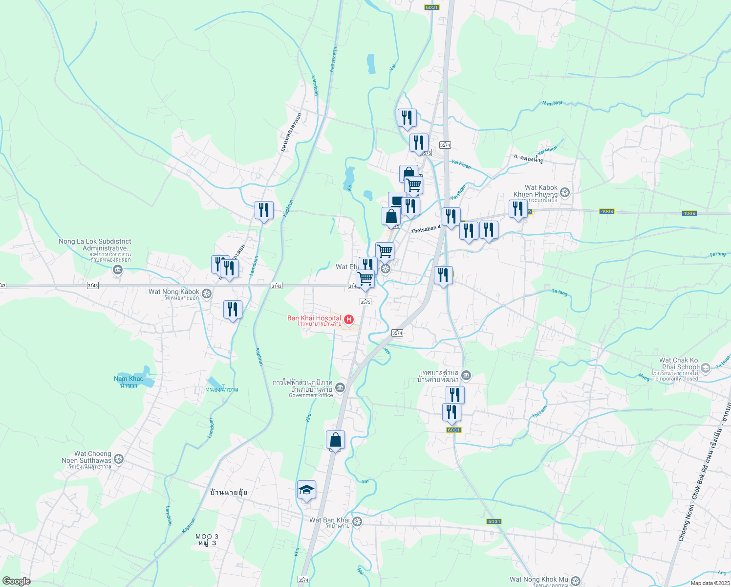 map of restaurants, bars, coffee shops, grocery stores, and more near in Ban Khai