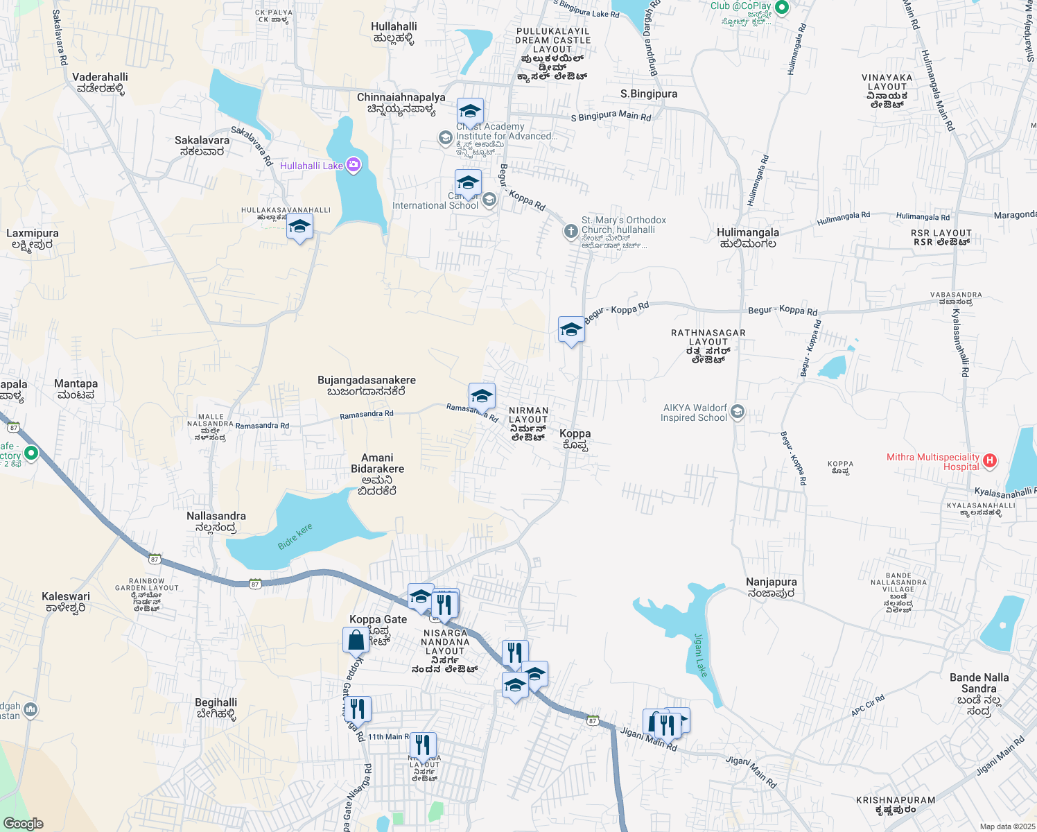 map of restaurants, bars, coffee shops, grocery stores, and more near 8 Hobli Road in Bengaluru