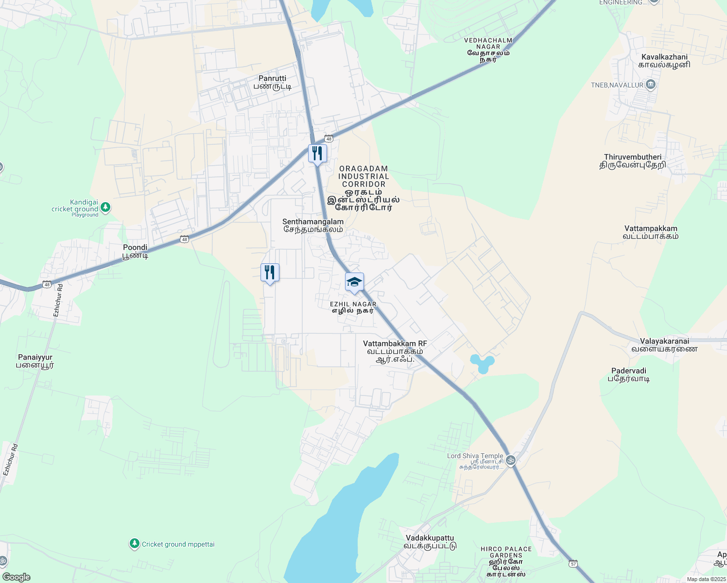 map of restaurants, bars, coffee shops, grocery stores, and more near in Oragadam