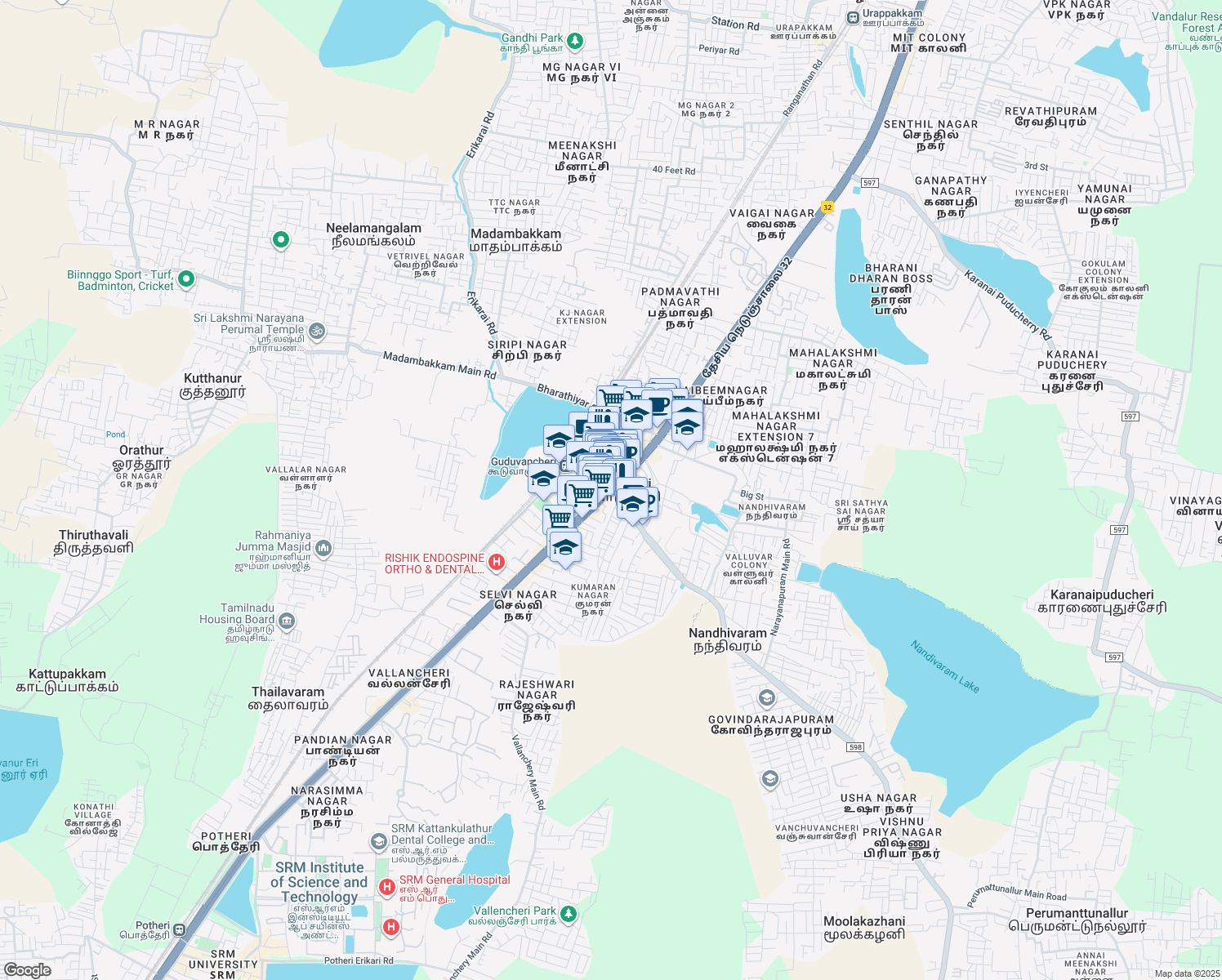 map of restaurants, bars, coffee shops, grocery stores, and more near in Guduvancheri
