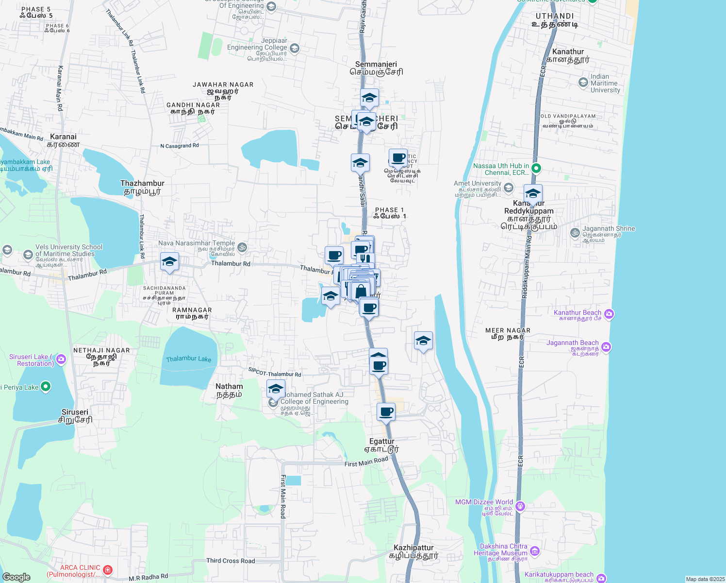 map of restaurants, bars, coffee shops, grocery stores, and more near in Navalur