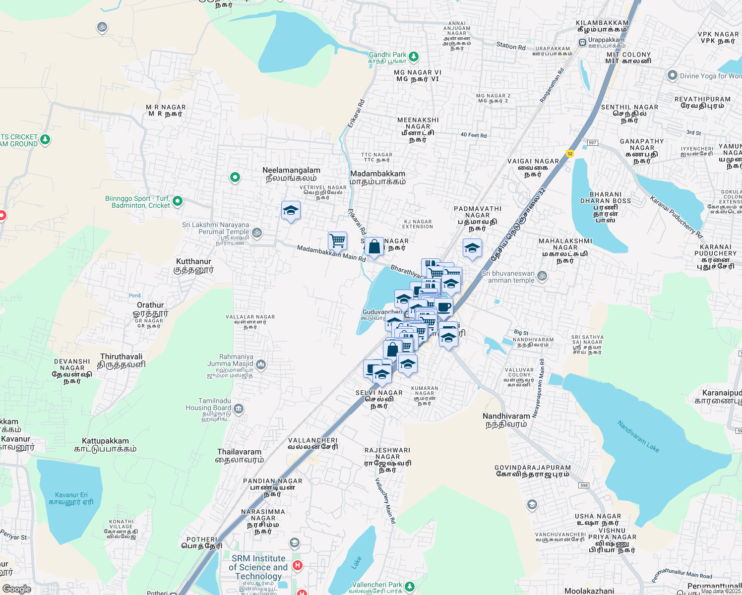 map of restaurants, bars, coffee shops, grocery stores, and more near in Guduvancheri