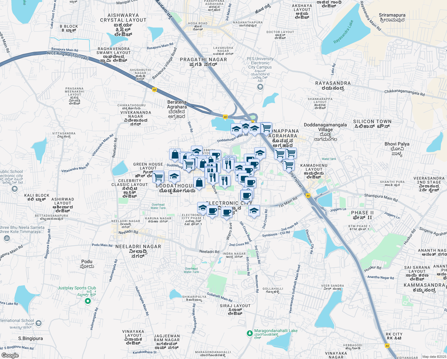 map of restaurants, bars, coffee shops, grocery stores, and more near in Bengaluru
