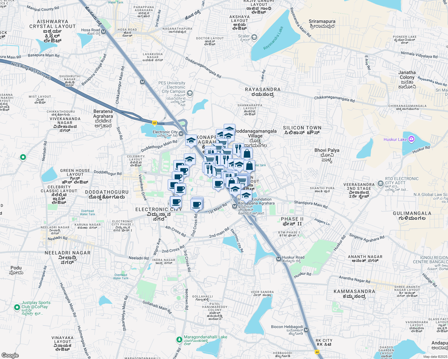 map of restaurants, bars, coffee shops, grocery stores, and more near in Bengaluru