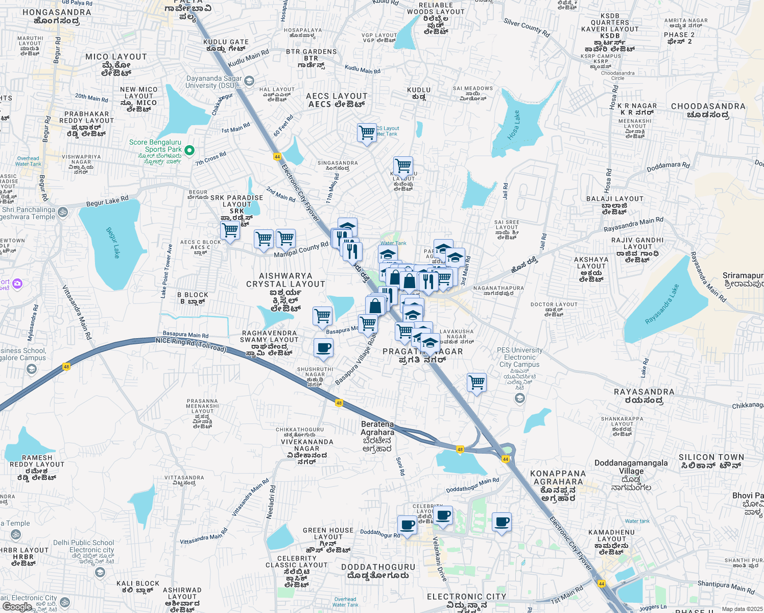 map of restaurants, bars, coffee shops, grocery stores, and more near 26 Hosur Road in Bengaluru