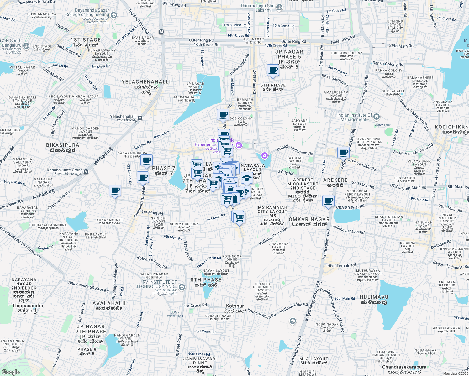 map of restaurants, bars, coffee shops, grocery stores, and more near 3rd Main Road in Bengaluru