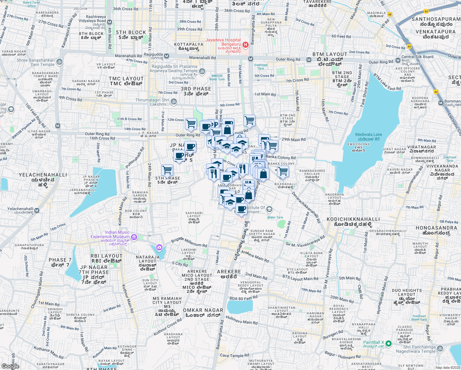 map of restaurants, bars, coffee shops, grocery stores, and more near 3rd Main Road in Bengaluru