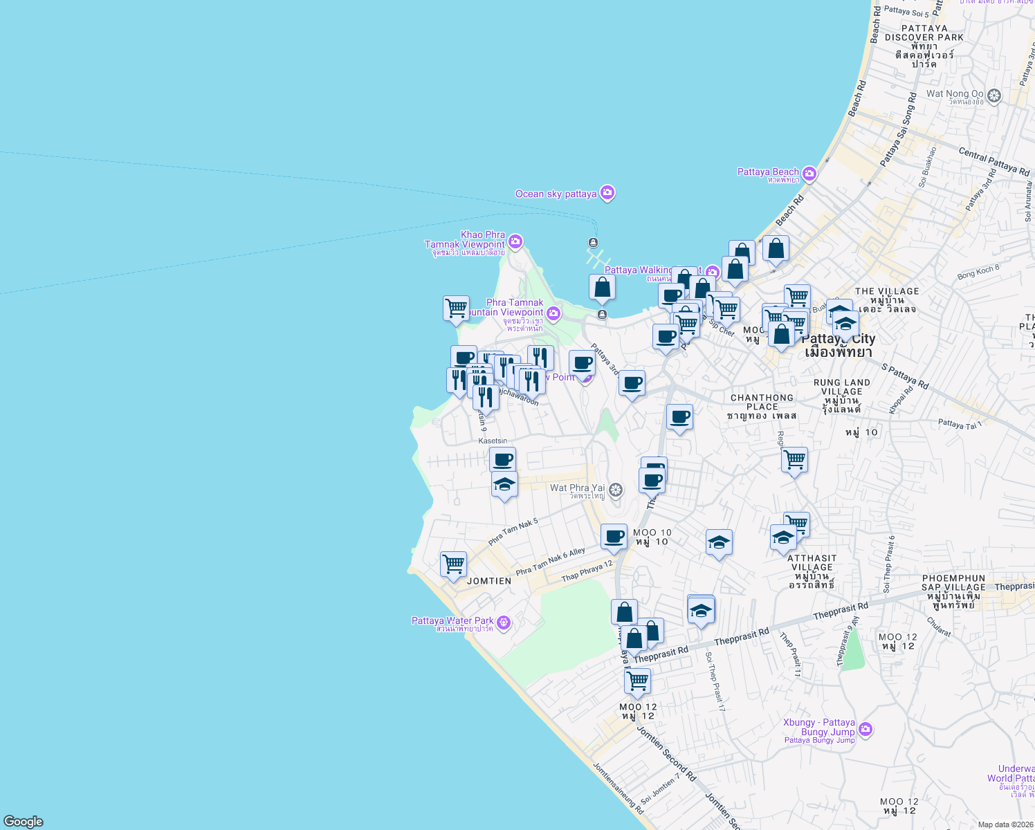 map of restaurants, bars, coffee shops, grocery stores, and more near in Pattaya City