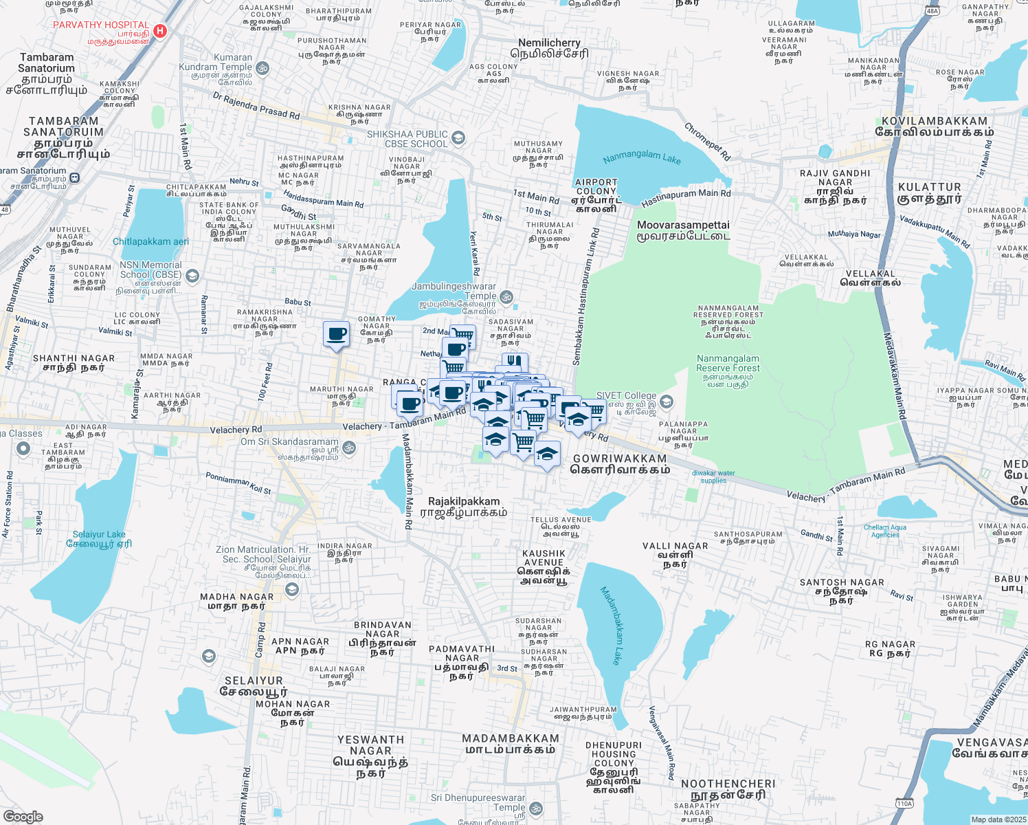 map of restaurants, bars, coffee shops, grocery stores, and more near in Chennai