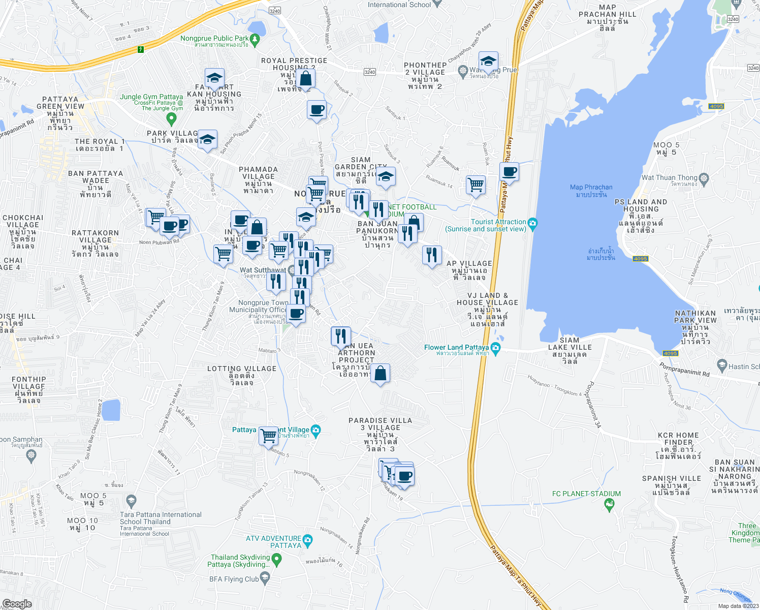 map of restaurants, bars, coffee shops, grocery stores, and more near Phon Prapha Nimit 26 in Muang Pattaya