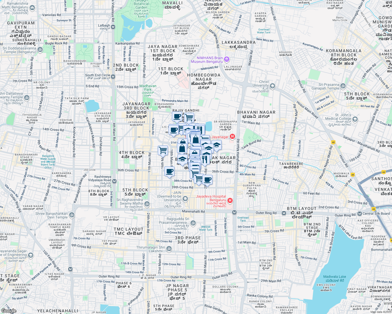 map of restaurants, bars, coffee shops, grocery stores, and more near 1155 26th Main Road in Bengaluru