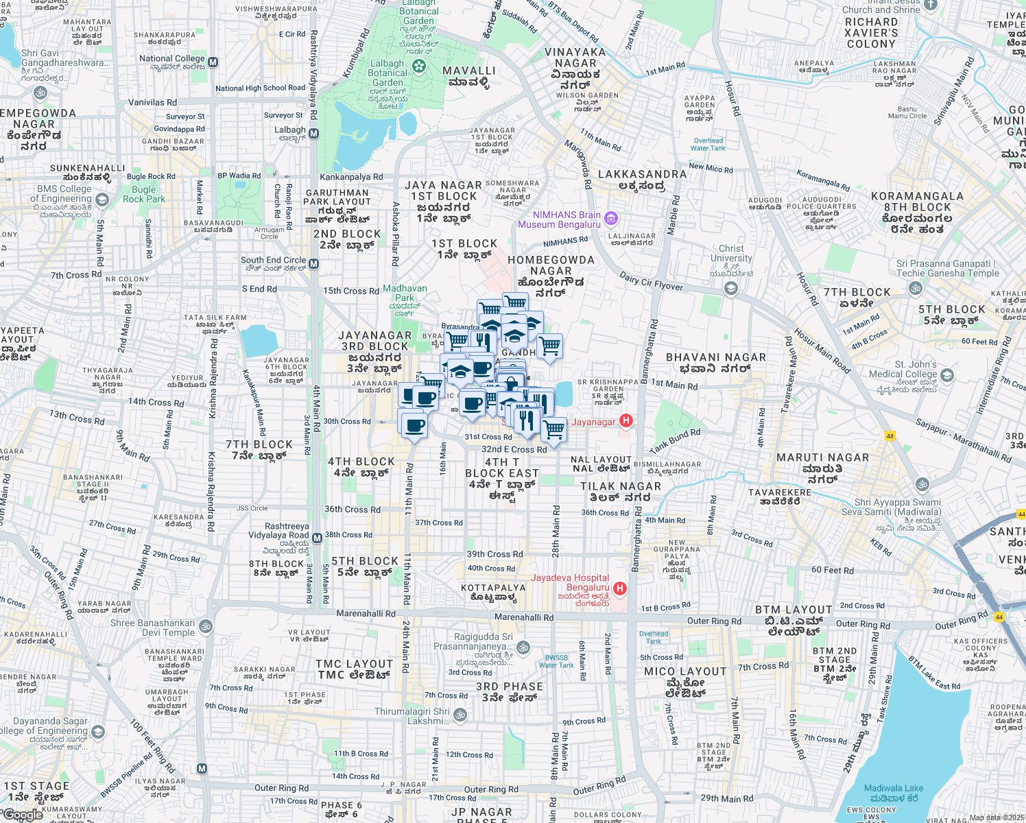 map of restaurants, bars, coffee shops, grocery stores, and more near 301 8th Main Road in Bengaluru
