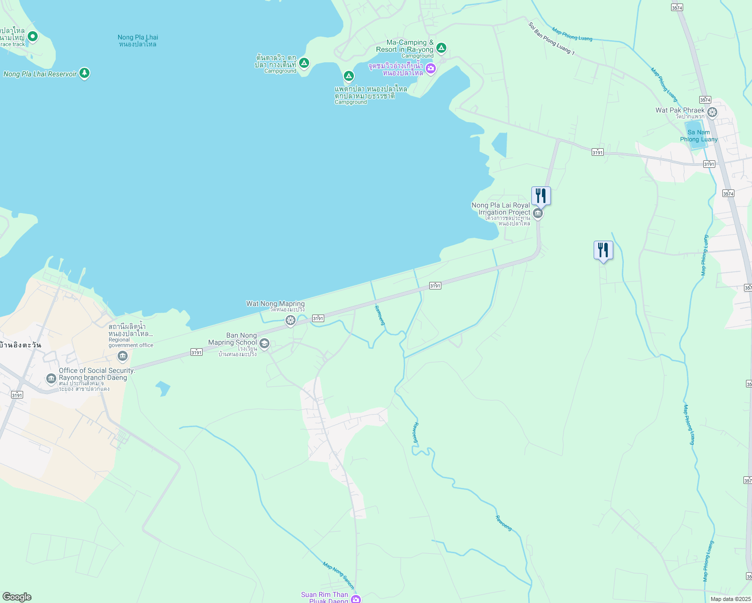 map of restaurants, bars, coffee shops, grocery stores, and more near 3191 in Tambon Pluak Daeng