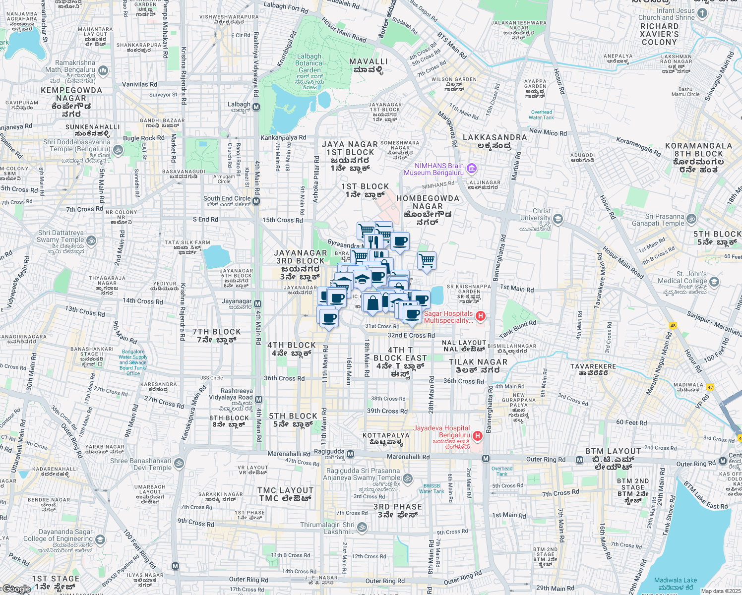 map of restaurants, bars, coffee shops, grocery stores, and more near in Bengaluru