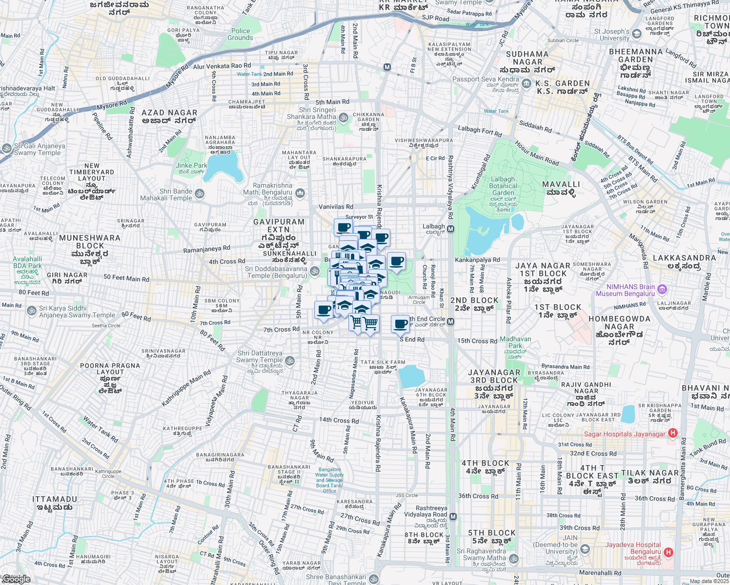 map of restaurants, bars, coffee shops, grocery stores, and more near in Bengaluru