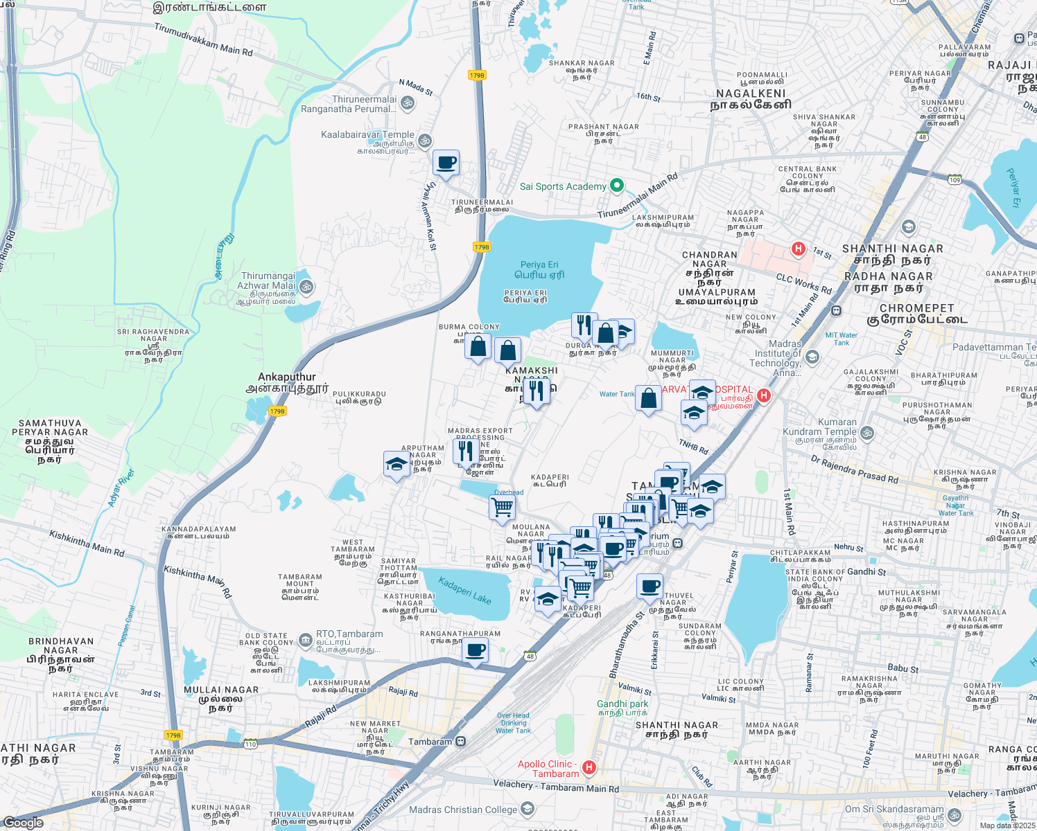 map of restaurants, bars, coffee shops, grocery stores, and more near 2nd Cross Street in Chennai