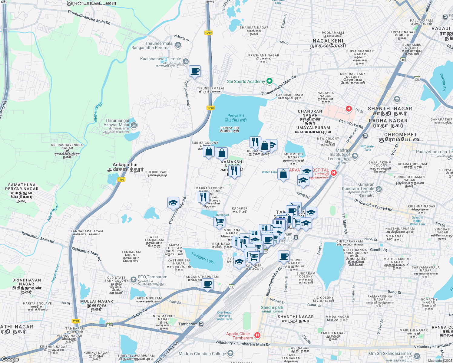 map of restaurants, bars, coffee shops, grocery stores, and more near 2nd Cross Street in Chennai