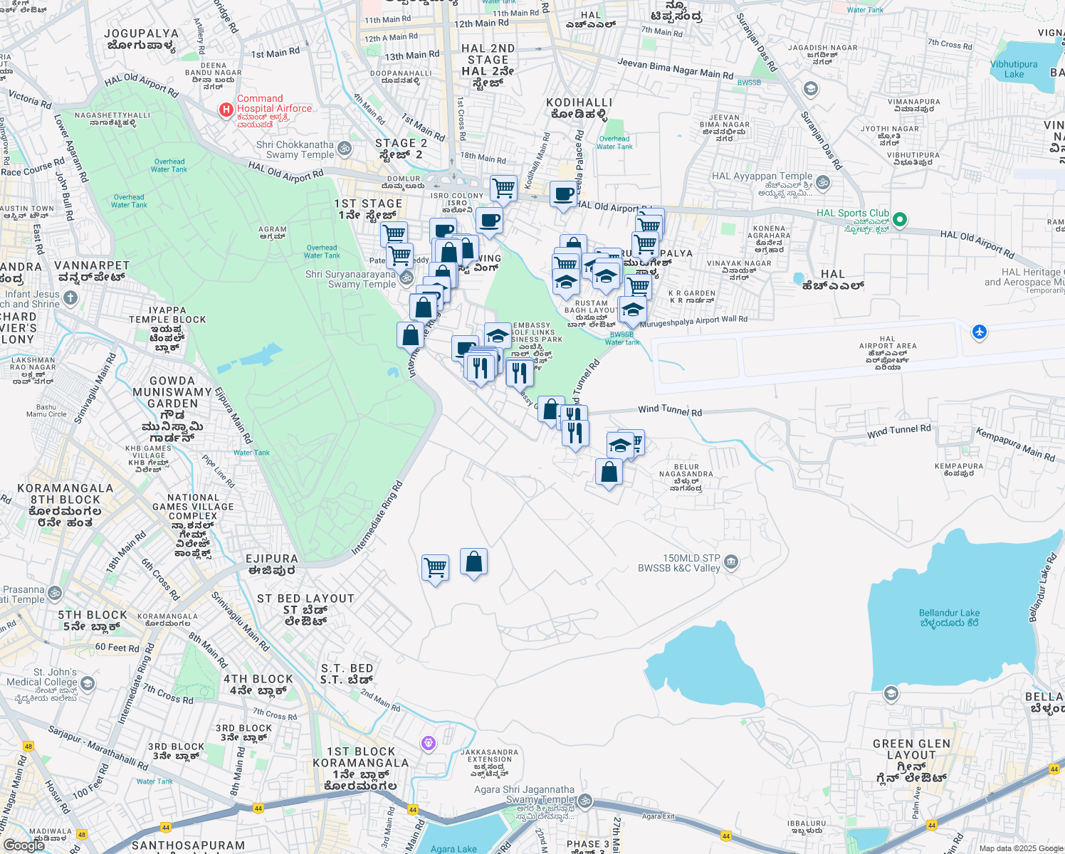 map of restaurants, bars, coffee shops, grocery stores, and more near in Bengaluru