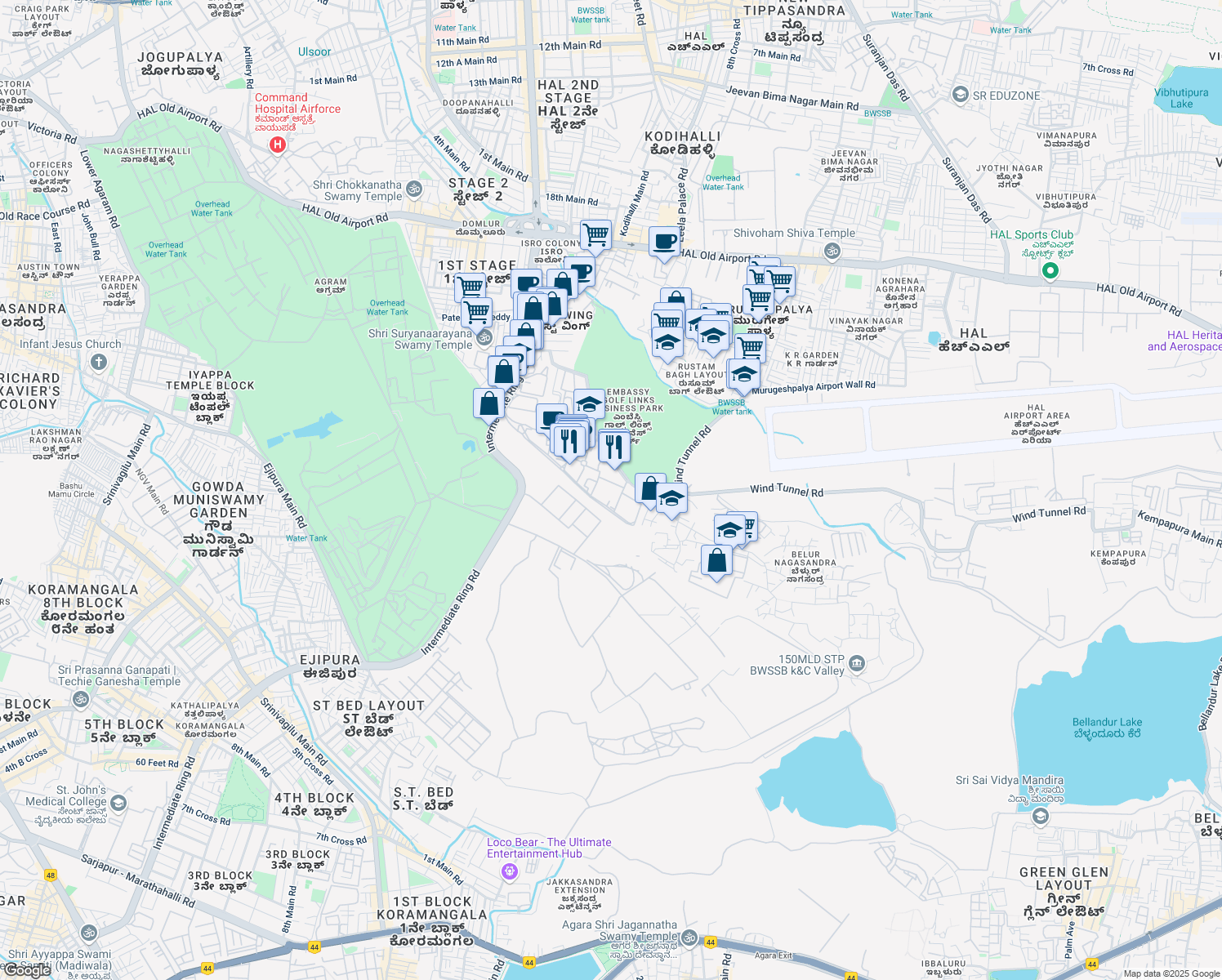 map of restaurants, bars, coffee shops, grocery stores, and more near in Bengaluru