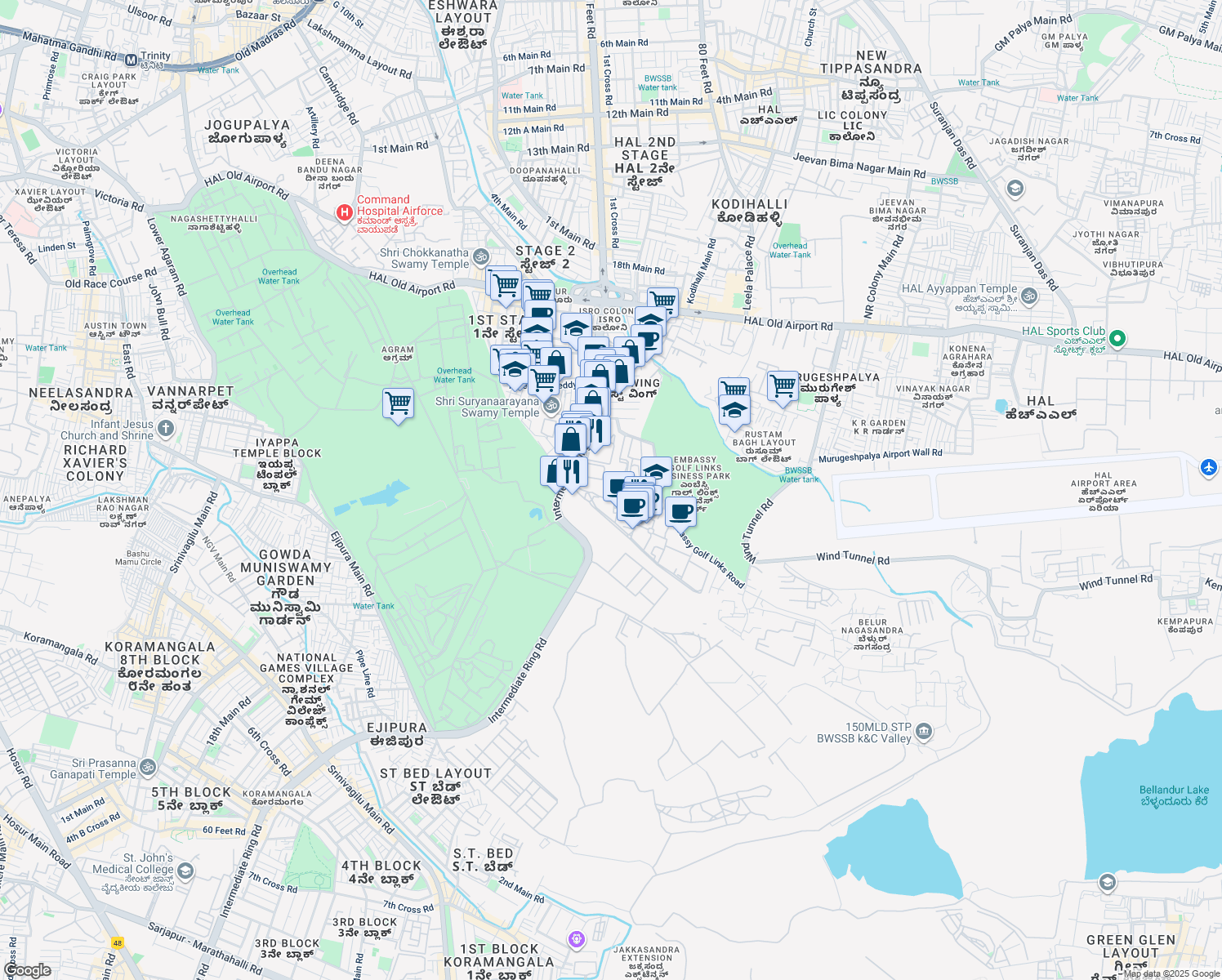 map of restaurants, bars, coffee shops, grocery stores, and more near in Bengaluru