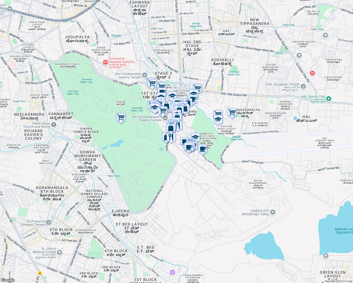 map of restaurants, bars, coffee shops, grocery stores, and more near in Bengaluru