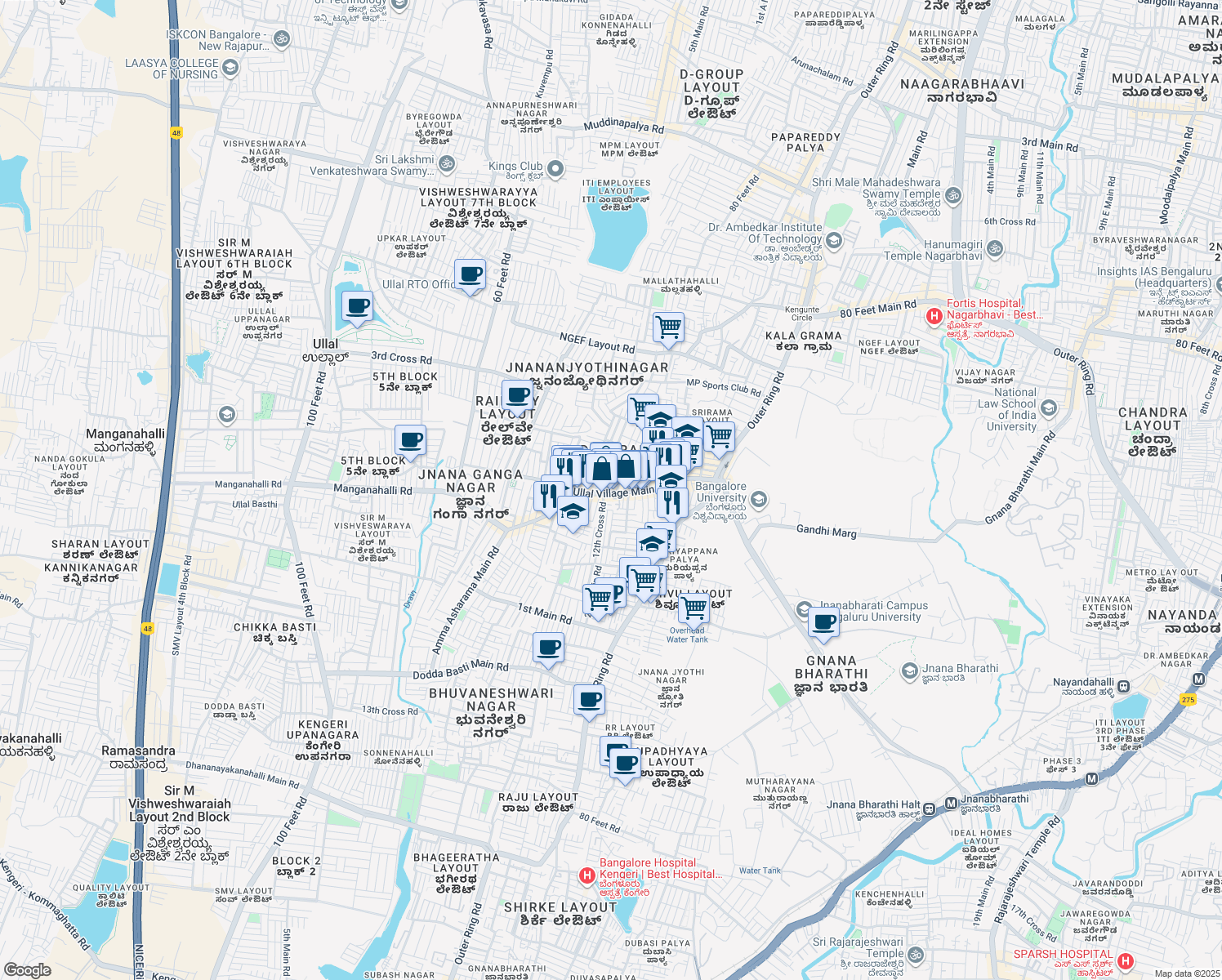 map of restaurants, bars, coffee shops, grocery stores, and more near in Bengaluru