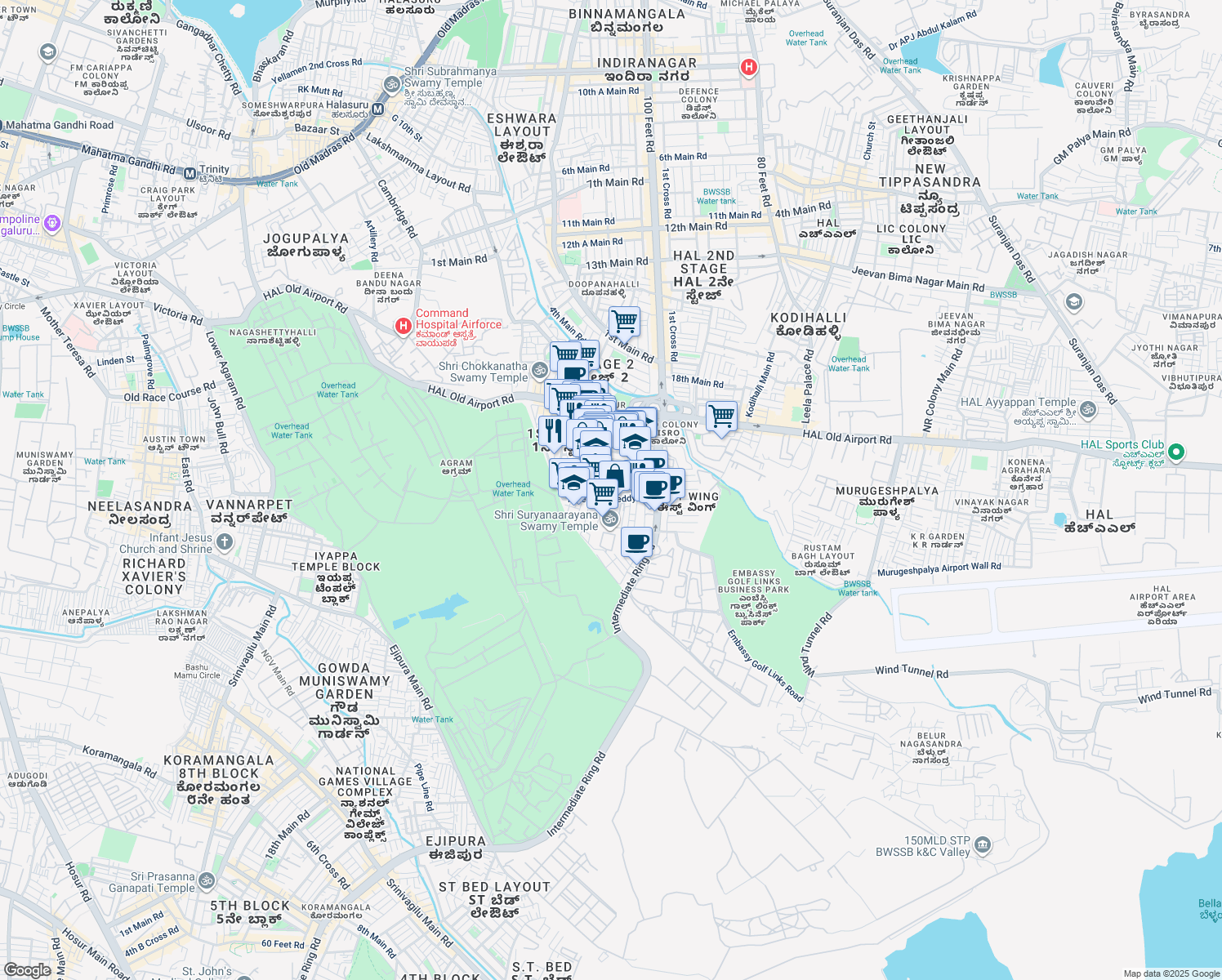 map of restaurants, bars, coffee shops, grocery stores, and more near in Bengaluru