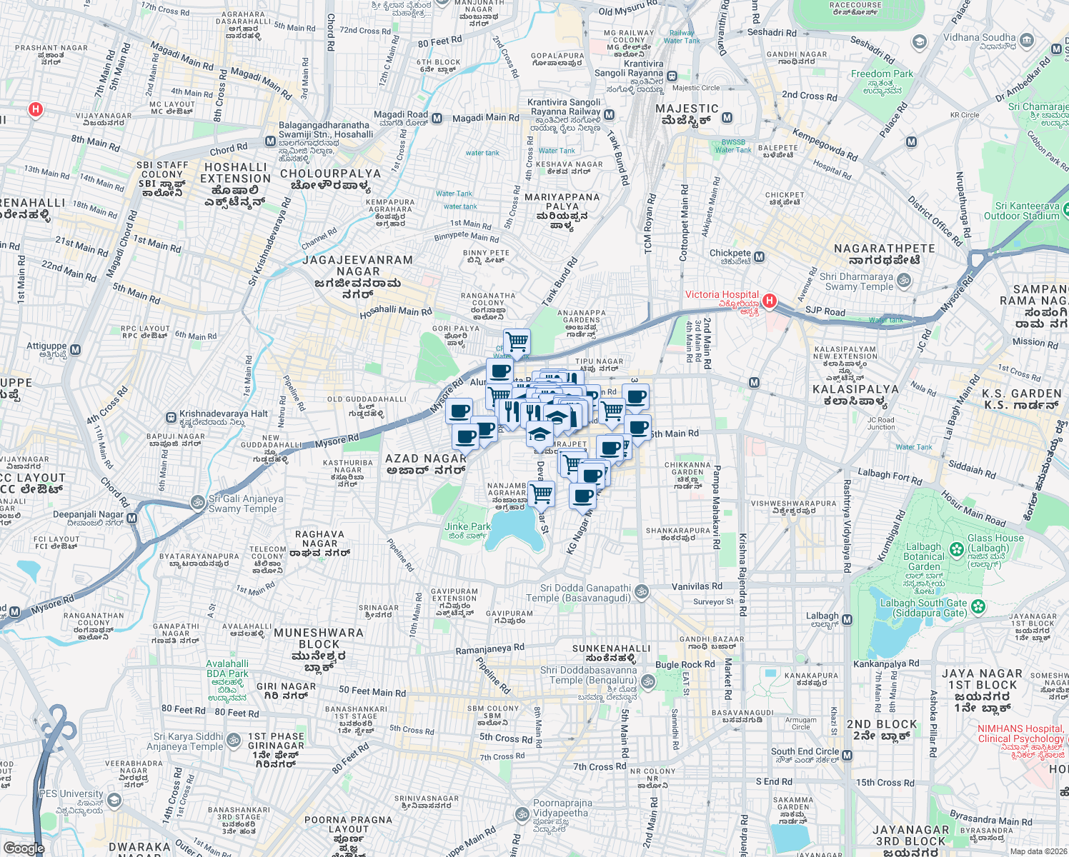 map of restaurants, bars, coffee shops, grocery stores, and more near 108 4th Main Road in Bengaluru