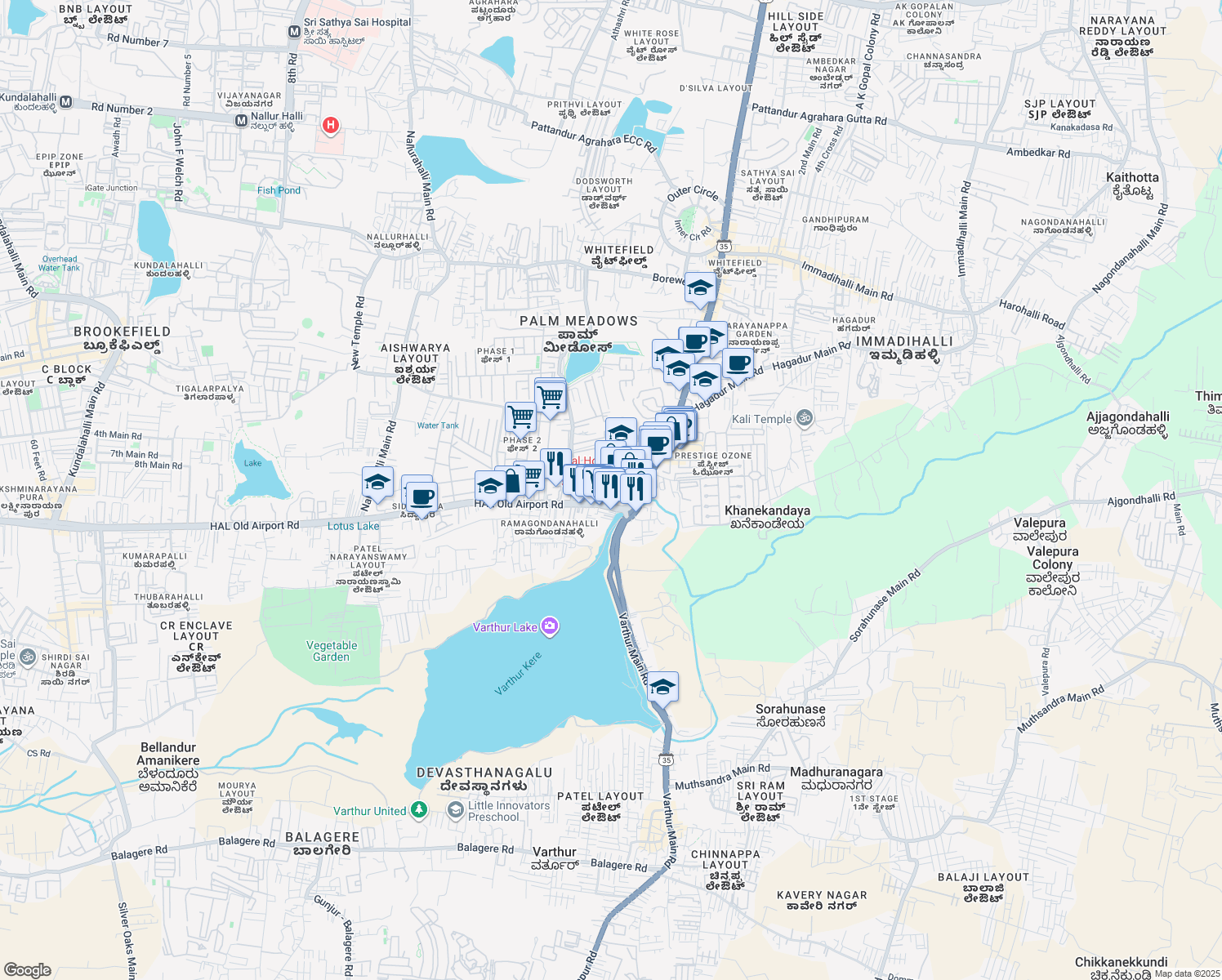 map of restaurants, bars, coffee shops, grocery stores, and more near in Bengaluru