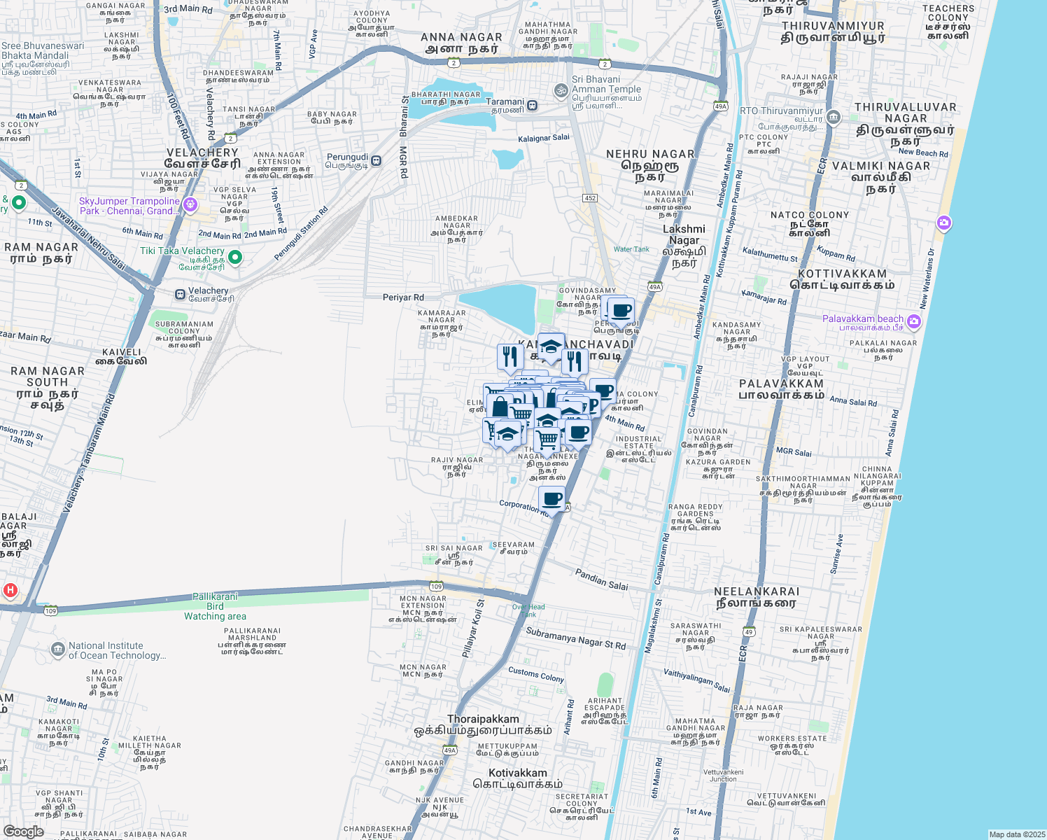map of restaurants, bars, coffee shops, grocery stores, and more near in Chennai