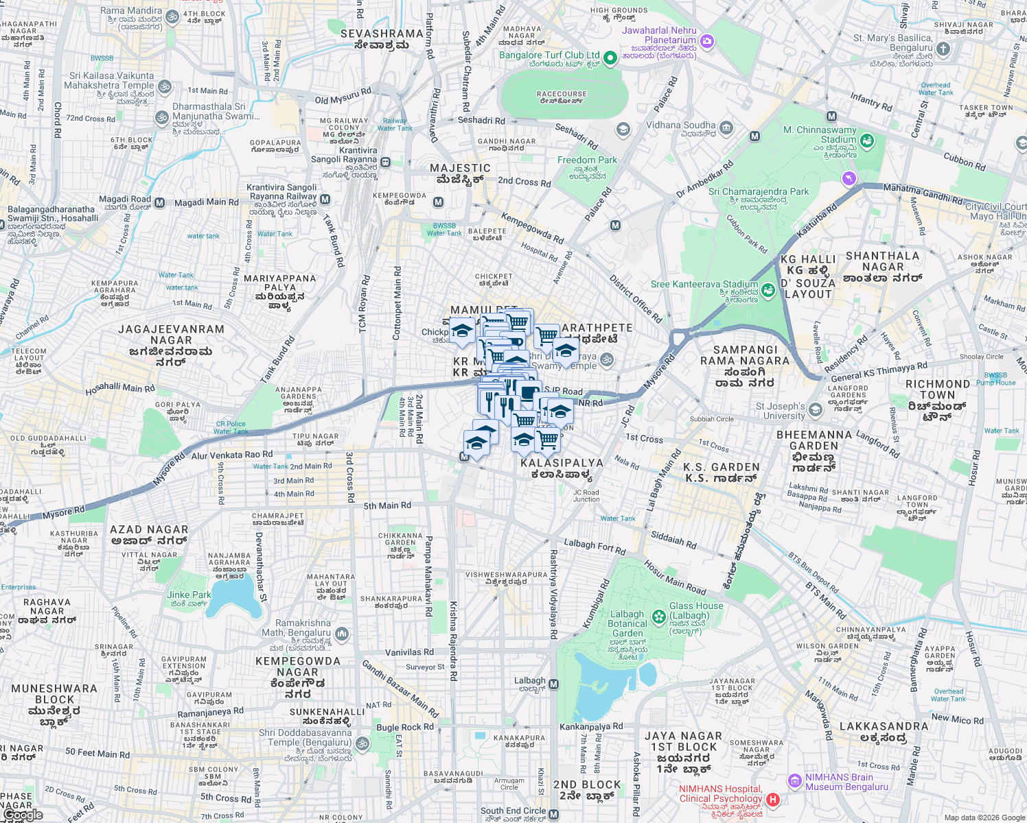 map of restaurants, bars, coffee shops, grocery stores, and more near in Bengaluru