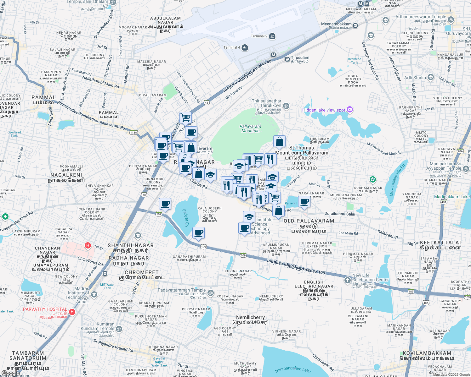 map of restaurants, bars, coffee shops, grocery stores, and more near in Chennai