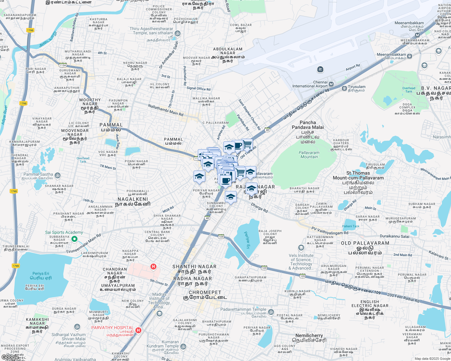 map of restaurants, bars, coffee shops, grocery stores, and more near in Chennai