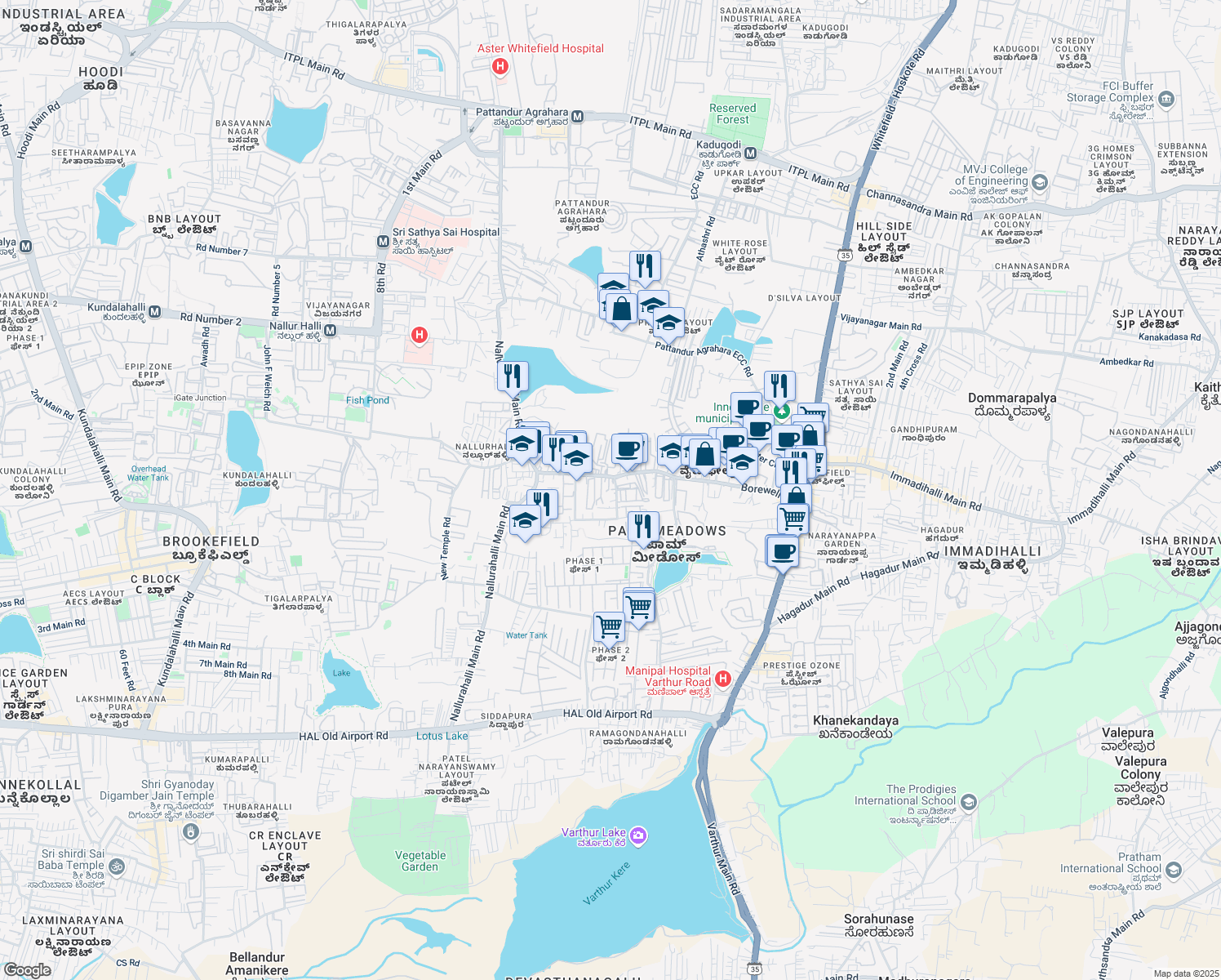 map of restaurants, bars, coffee shops, grocery stores, and more near in Bengaluru