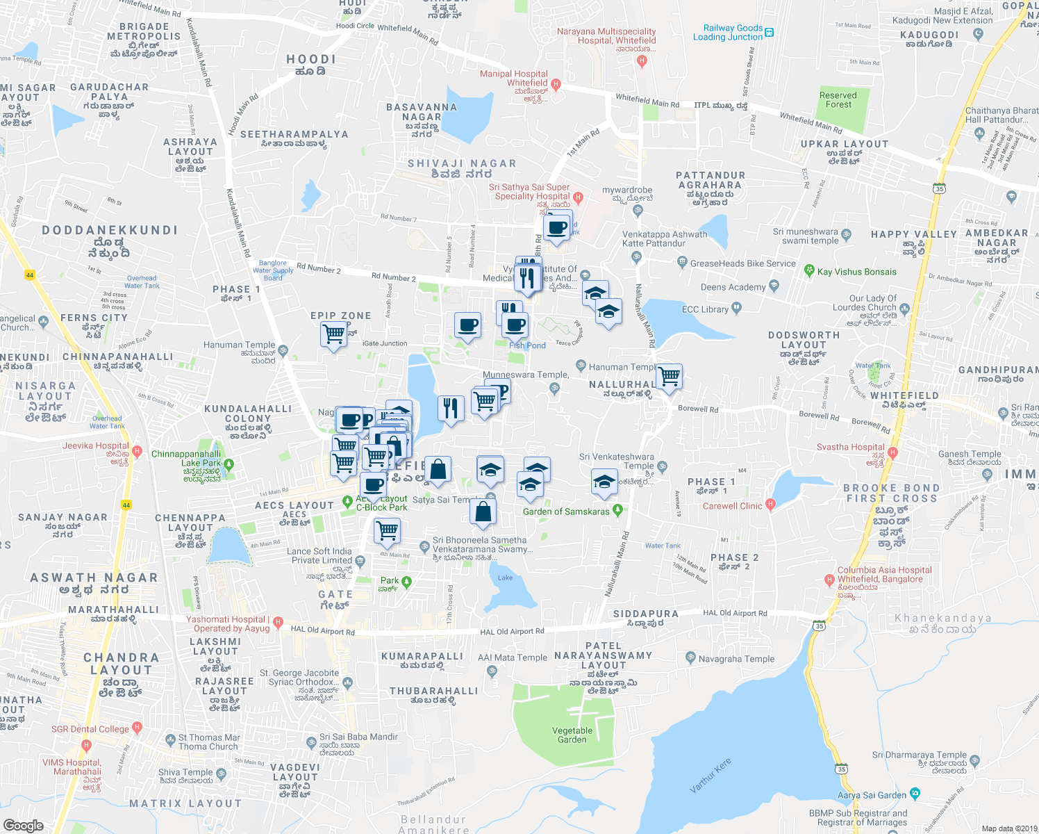 map of restaurants, bars, coffee shops, grocery stores, and more near in Bengaluru
