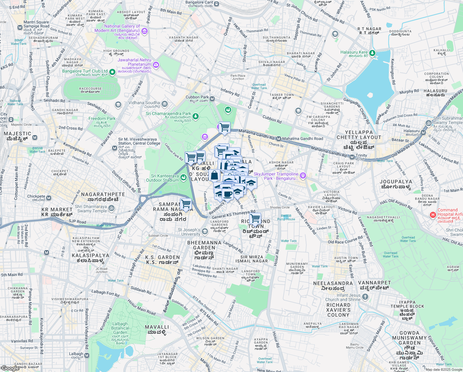 map of restaurants, bars, coffee shops, grocery stores, and more near in Bengaluru