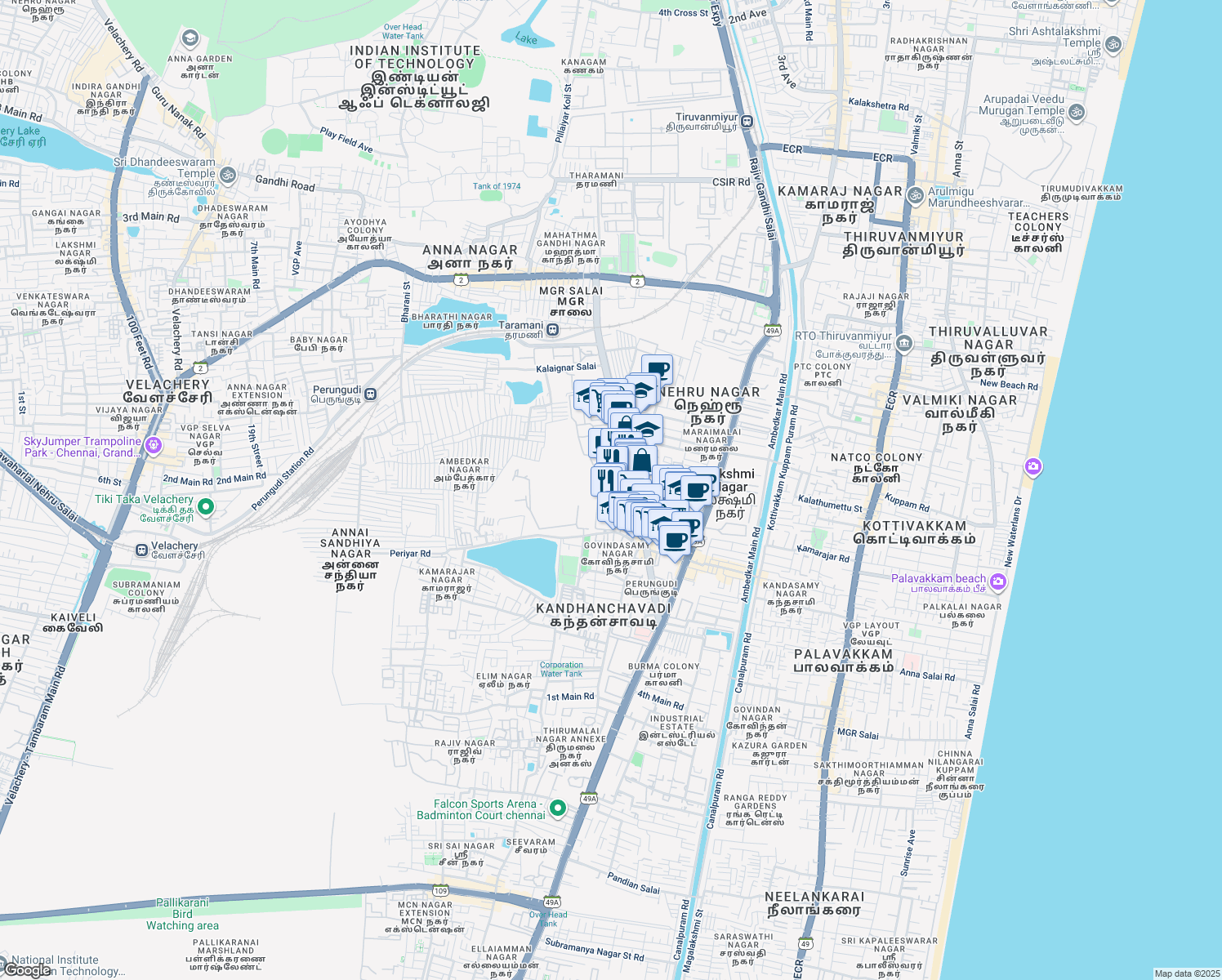 map of restaurants, bars, coffee shops, grocery stores, and more near 40th Street in Chennai