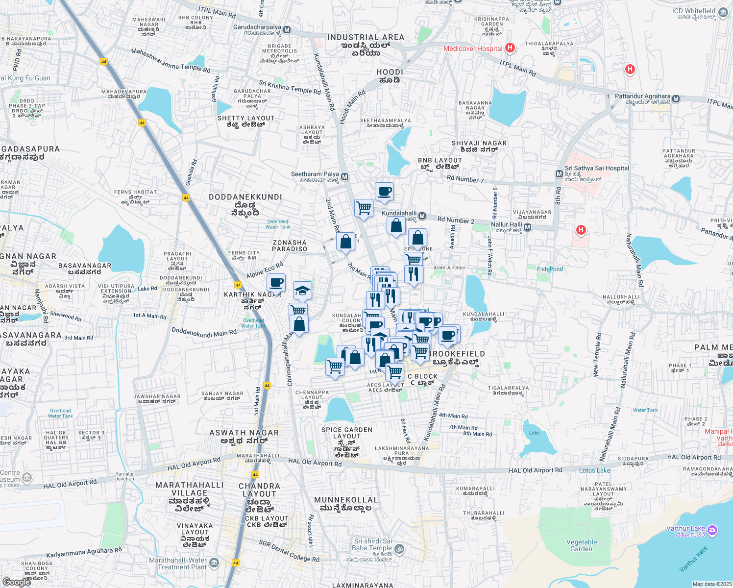 map of restaurants, bars, coffee shops, grocery stores, and more near 8 Hobli Road in Bengaluru