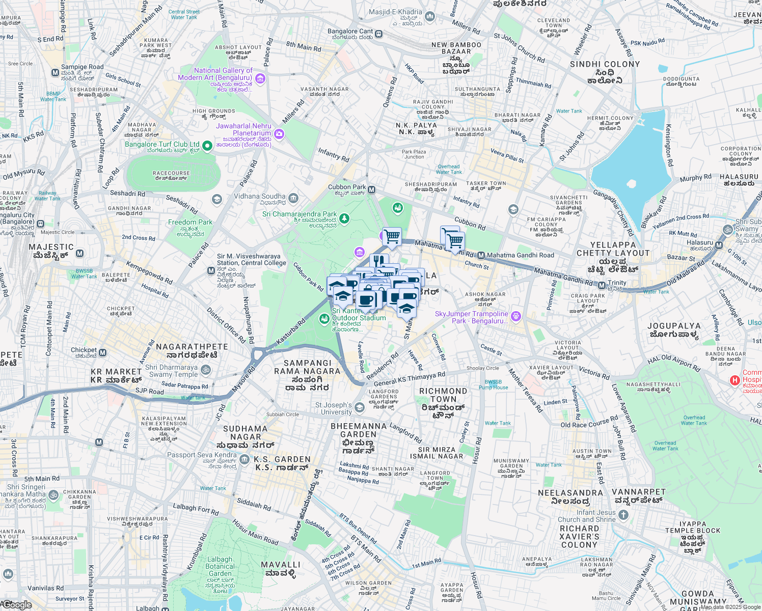 map of restaurants, bars, coffee shops, grocery stores, and more near in Bengaluru