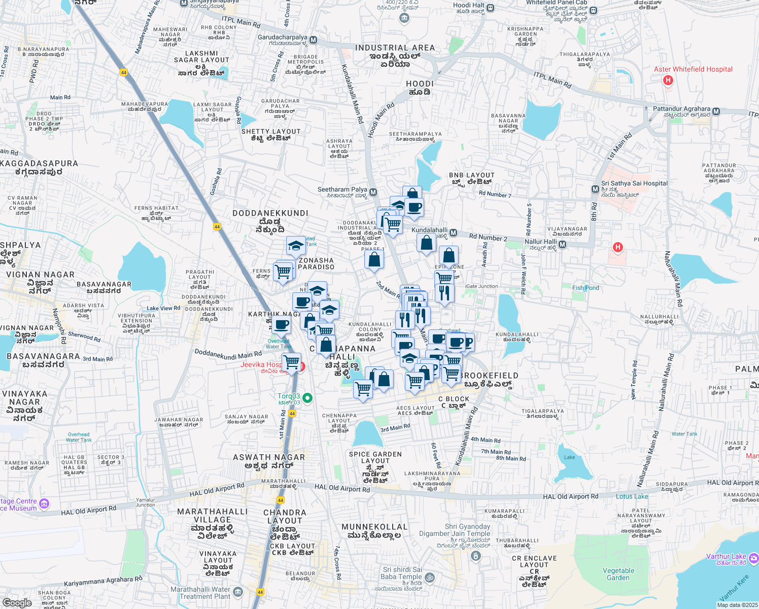 map of restaurants, bars, coffee shops, grocery stores, and more near in Bengaluru