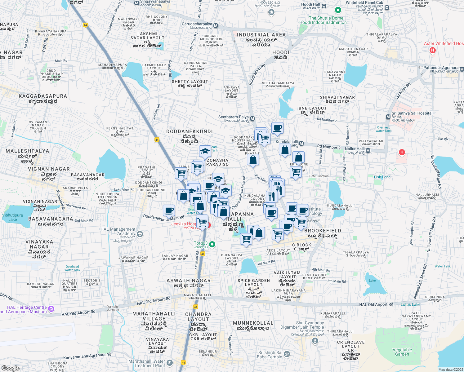 map of restaurants, bars, coffee shops, grocery stores, and more near 49 10th Cross Road in Bengaluru