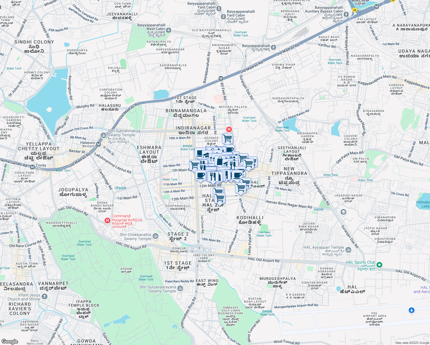 map of restaurants, bars, coffee shops, grocery stores, and more near in Bengaluru