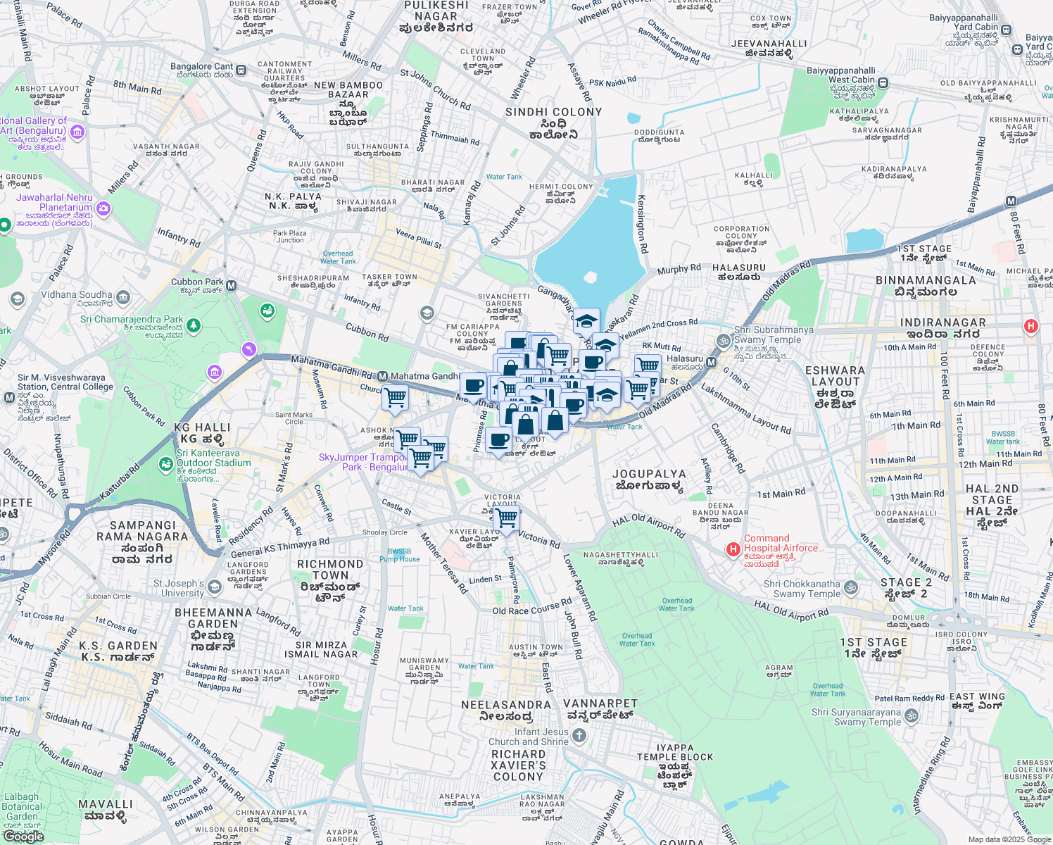 map of restaurants, bars, coffee shops, grocery stores, and more near in Bengaluru